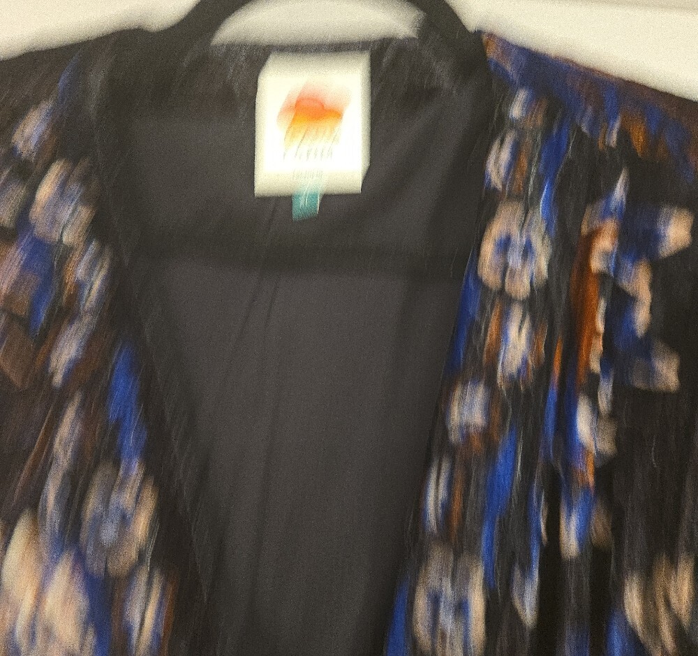 FARM Rio Black Velvet Wrap Dress with Blue & Cream Floral Print - Picture 6 of 6